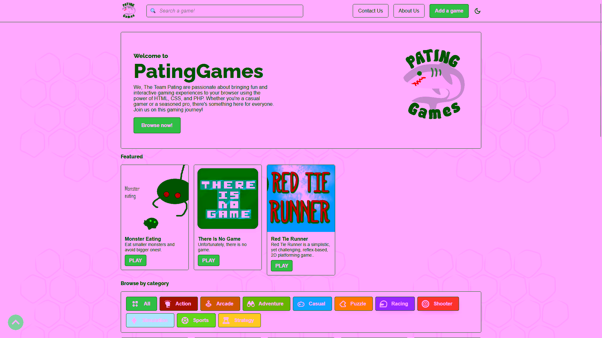 PatingGames main page